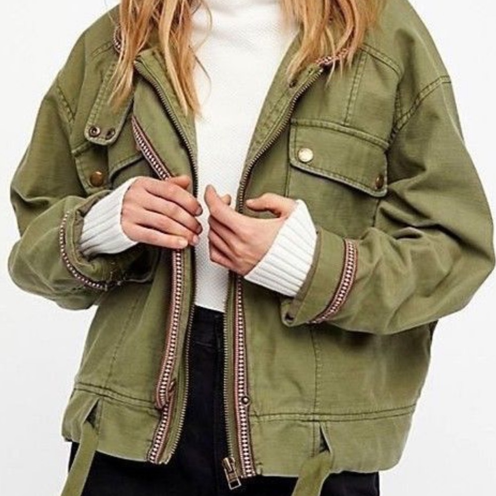 Free People Flight Line Bomber Jacket Moss Green